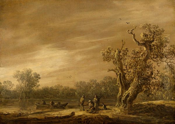 Fishermen by the Lakeshore Oil Painting by Jan van Goyen