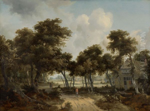 Cottages in a Forest Oil Painting by Meindert Hobbema