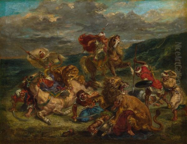 La Chasse aux lions au Maroc Oil Painting by Eugene Delacroix