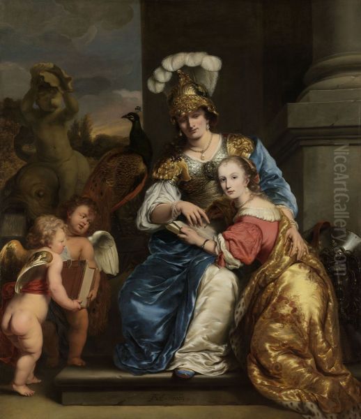 Margarita Trip as Minerva, Instructing her Sister Anna Maria Trip Oil Painting by Ferdinand Bol