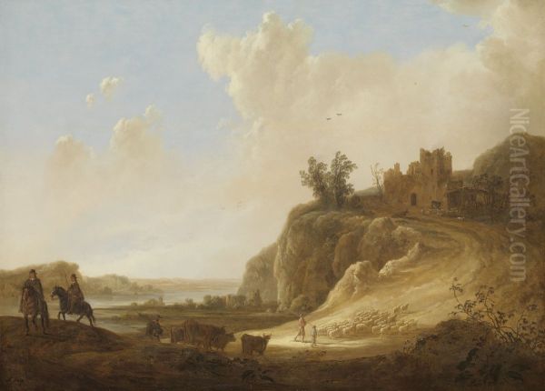 Mountainous landscape with the ruins of a castle Oil Painting by Aelbert Cuyp