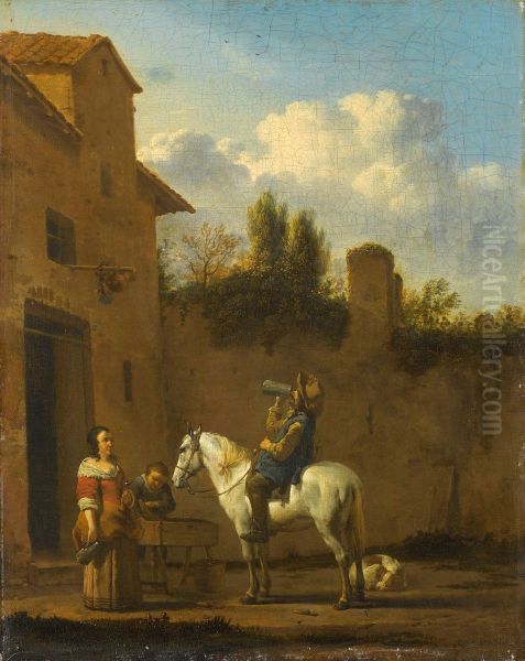 Drinkende trompetter te paard Oil Painting by Karel Dujardin