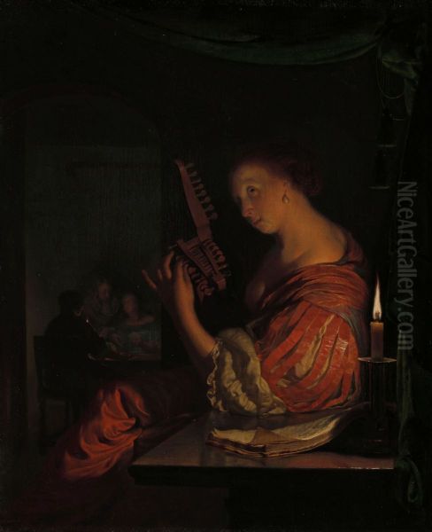 Het stemmen van de luit Oil Painting by Frans van Mieris the Elder