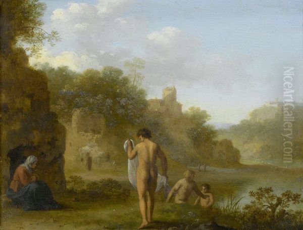 Badende mannen Oil Painting by Cornelius van Poelenburgh