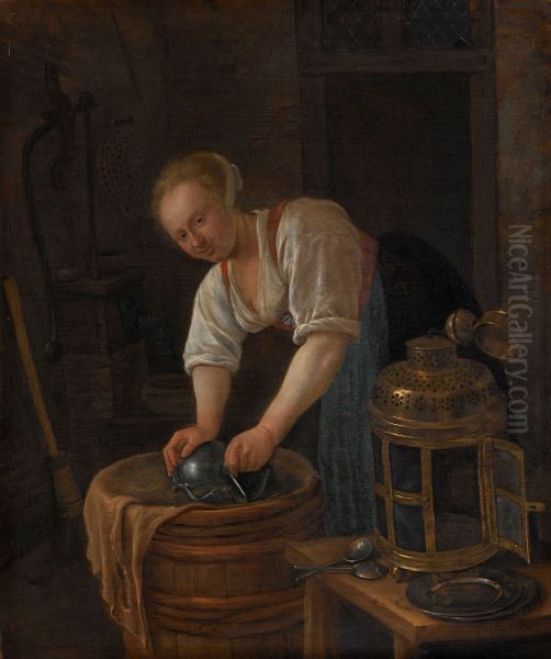 De ketelschuurster Oil Painting by Jan Steen