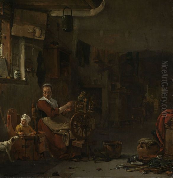 Spinnende boerin Oil Painting by Thomas Wijck