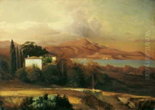 Kustenlandschaft In Der Umgebung Von Nizza Oil Painting by Augustin Pierre F. Carlone