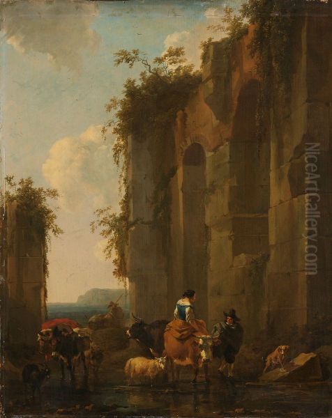 Ruins in Italy Oil Painting by Nicolaes Pieterszoon Berchem