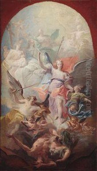 The Victory Of Archangel Michael Over Lucifer Oil Painting by Carlo Innocenzo Carloni