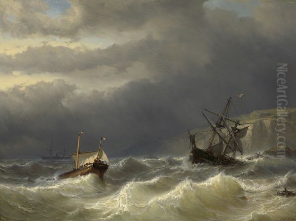 Storm in the Strait of Dover Oil Painting by Louis Meijer