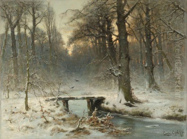 Een januari-avond in het Haagse bos Oil Painting by Louis Apol