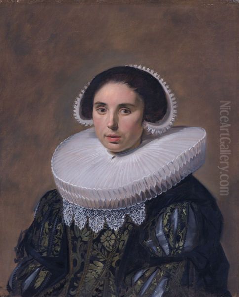 Portrait of a woman, possiblyNicolaes Hasselaer(Q15429895)(1594-1667). Second wife ofNicolaes Hasselaer Oil Painting by Frans Hals