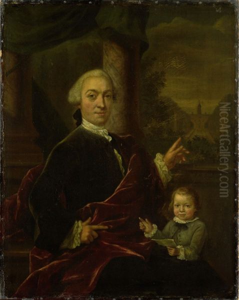 Jan van de Poll (1721-1801). Bankier en burgemeester van Amsterdam (1787) met zijn zoontje Harman Oil Painting by Jan Maurits Quinkhard