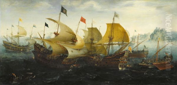 Slag bij Cadix Oil Painting by Aert Anthoniszoon