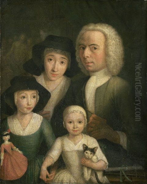 Self Portrait with his Wife Sanneke van Bommel and their two Children Oil Painting by Hendrik Spilman