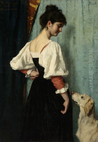 Jonge Italiaanse vrouw met de hond Puck Oil Painting by Therese Schwartze