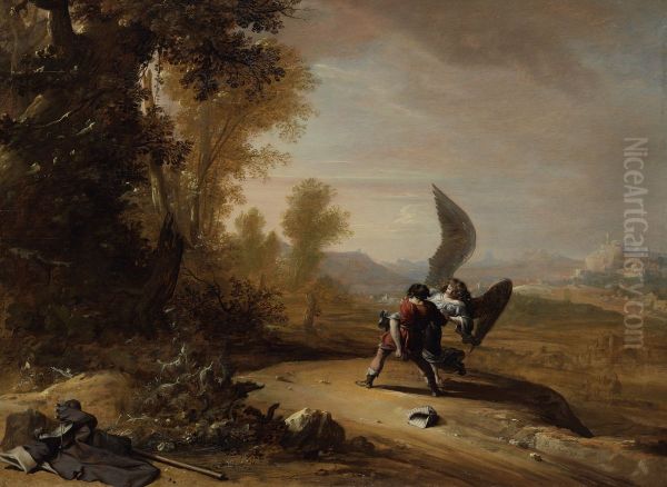 Jacob worstelt met de engel Oil Painting by Bartholomeus Breenbergh