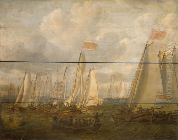 Marine pageant on the Y off Amsterdam Oil Painting by Abraham Alewijn