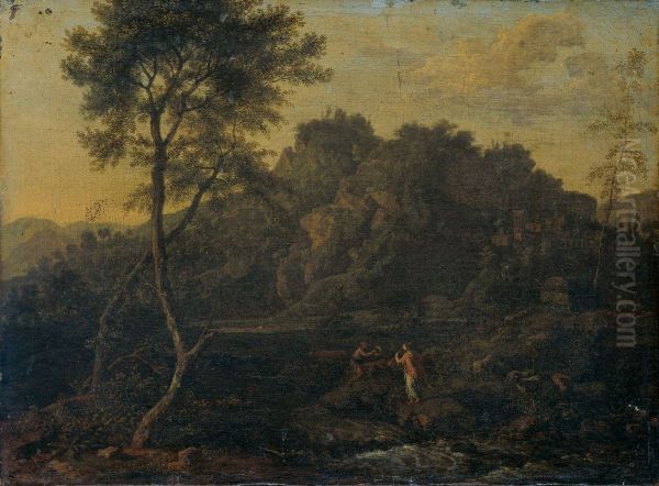 Landscape with Apollo and Calliope Oil Painting by Abraham Genoels