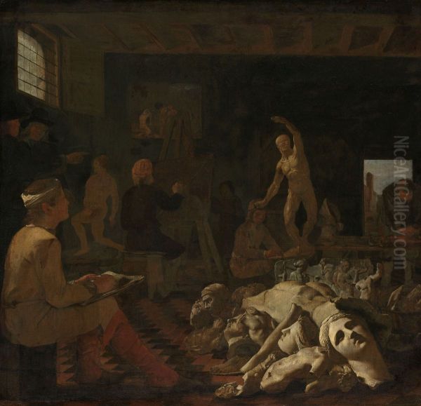 Een schildersatelier Oil Painting by Michiel Sweerts