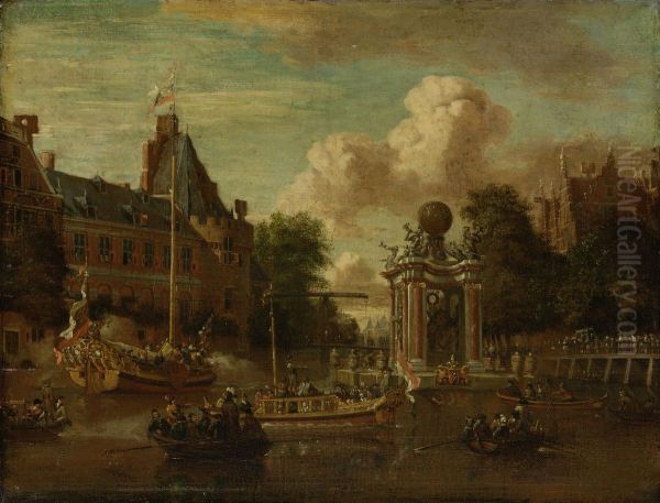 The Muscovite legation visiting Amsterdam, 29 August 1697 Oil Painting by Abraham Storck