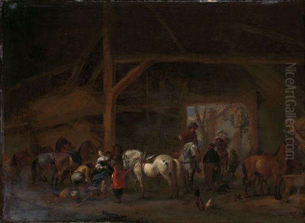 Een paardenstal Oil Painting by Philips Wouwerman