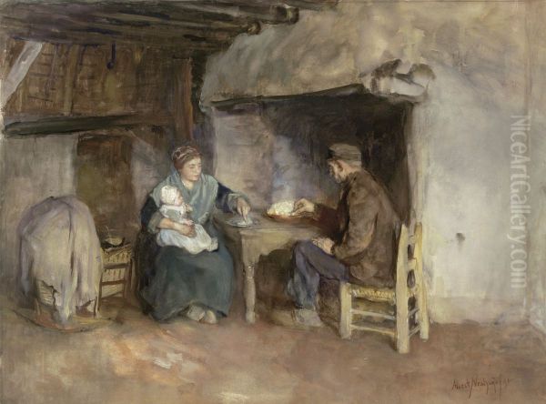 A Peasant Family at Lunch Oil Painting by Albert Neuhuys