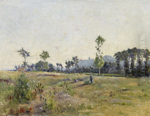 Field Landscape In Sologne Oil Painting by Charles Carlos-Lefebvre