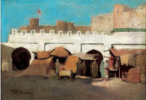 Marche A Tanger Oil Painting by Charles Carlos-Lefebvre