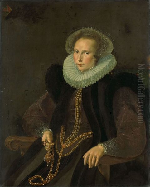 Portrait of Griete Jacobsdr van Rhijn (1585-1652). Wife of Jacob Cornelisz Banjaert, called van Neck Oil Painting by Cornelis Ketel