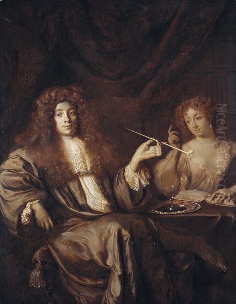 Portrait of Adriaan Beverland (1650-1716).[1] Oil Painting by Ary de Vois