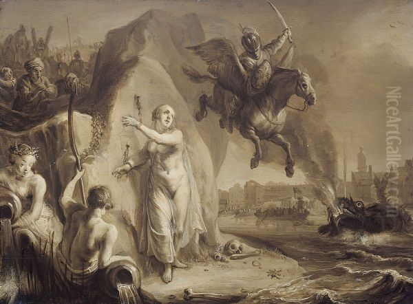 Perseus en Andromeda. Allegorie op de bevrijding van de Nederlanden door prins Frederik Hendrik Oil Painting by Pieter Symonsz Potter