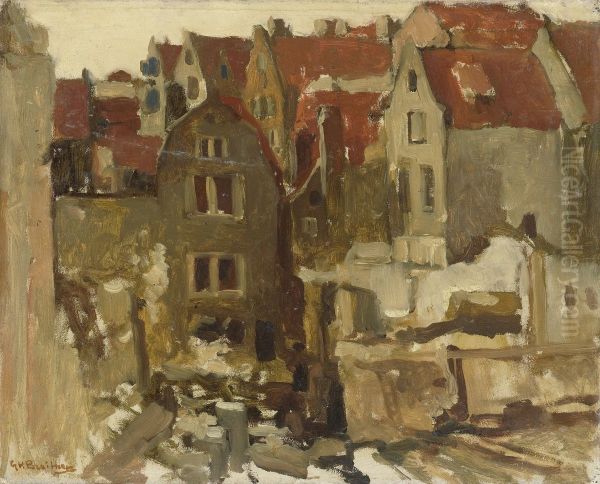 Demolition of the Grand Bazar de la Bourse in Amsterdam at the Nieuwendijk Oil Painting by George Hendrik Breitner