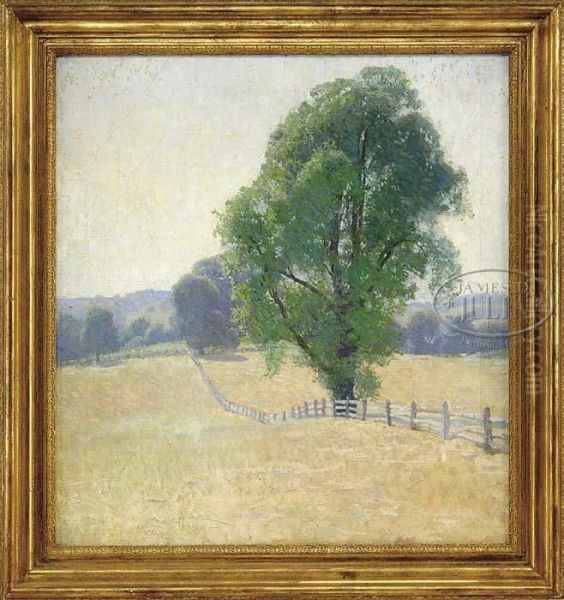 Fence Line Oil Painting by Emil N.A. Carlsen