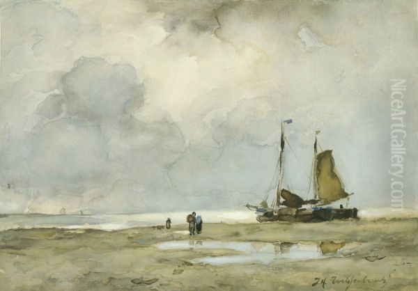 Beach Sight Oil Painting by Johan Hendrik Weissenbruch