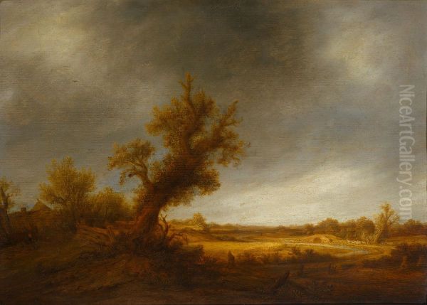 Landscape with an old oak.[1] Oil Painting by Adriaen van Ostade