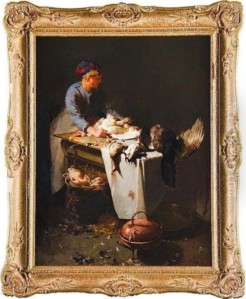 Young Girl Preparing Poultry Oil Painting by Emil Carlsen