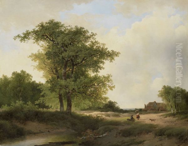 Landscape with Farmstead Oil Painting by Johannes Warnardus Bilders