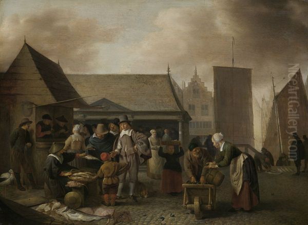 De vismarkt Oil Painting by Hendrik Martenszoon Sorgh