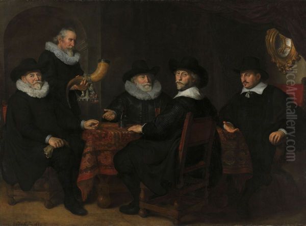 Vier doelheren der Kloveniersdoelen, Amsterdam, 1642 Oil Painting by Govert Flinck