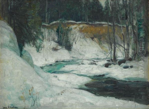 Snow Covered Embankment With Stream Oil Painting by John Fabian Carlson