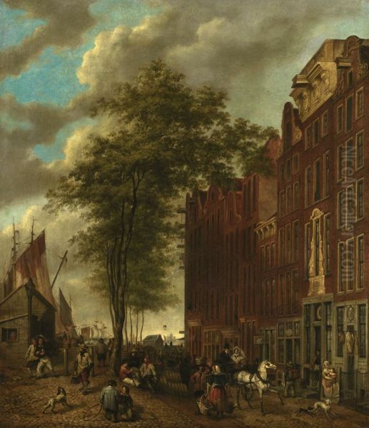 Slijpsteenmarkt in Amsterdam Oil Painting by Willem Pieter Hoevenaar