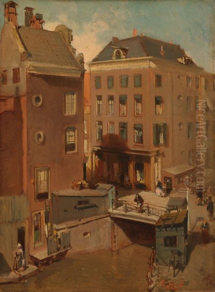 The Osjessluis near Kalverstraat in Amsterdam Oil Painting by Charles Rochussen