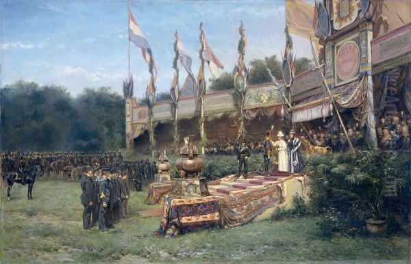 Uitreiking van het Lombokkruis door Koningin Wilhelmina op het Malieveld in Den Haag, 6 juli 1895 Oil Painting by Mari ten Kate