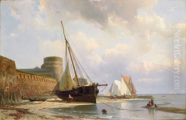 De bomvrije kazerne te Vlissingen Oil Painting by Johan Conrad Greive