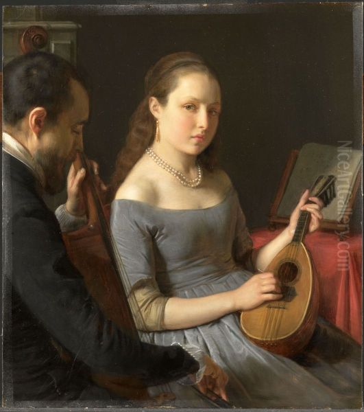 Het duet. Oil Painting by Charles Van Beveren