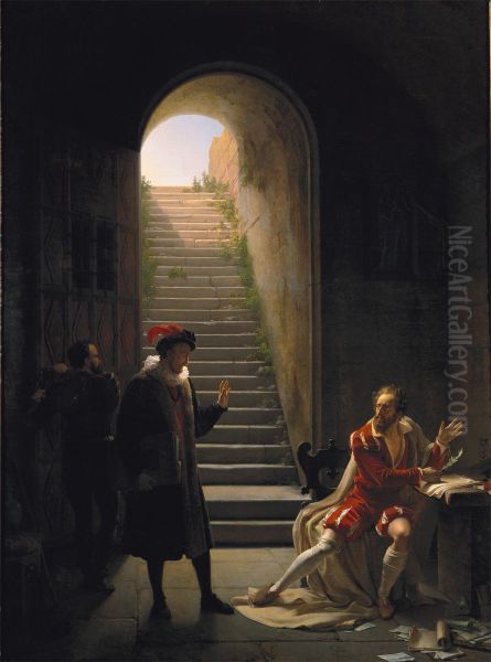 Le Tasse en prison visite par Montaigne Oil Painting by Francois Fleury-Richard