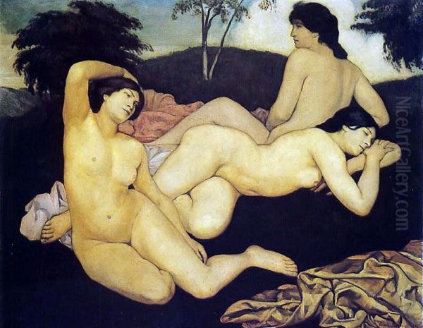 Apres le bain, les nymphes Oil Painting by Emile Bernard