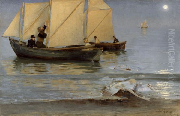 Fishing boat Oil Painting by Peder Severin Kroyer