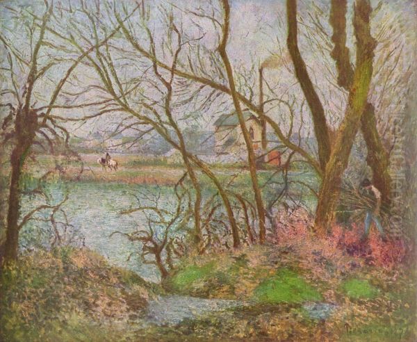 Bords de l'Oise, pres de Pontoise, temps gris Oil Painting by Camille Pissarro